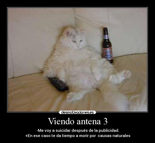 Viendo antena 3 - -Me voy a suicidar después de la publicidad.
+En ese caso te da tiempo a morir por causas naturales