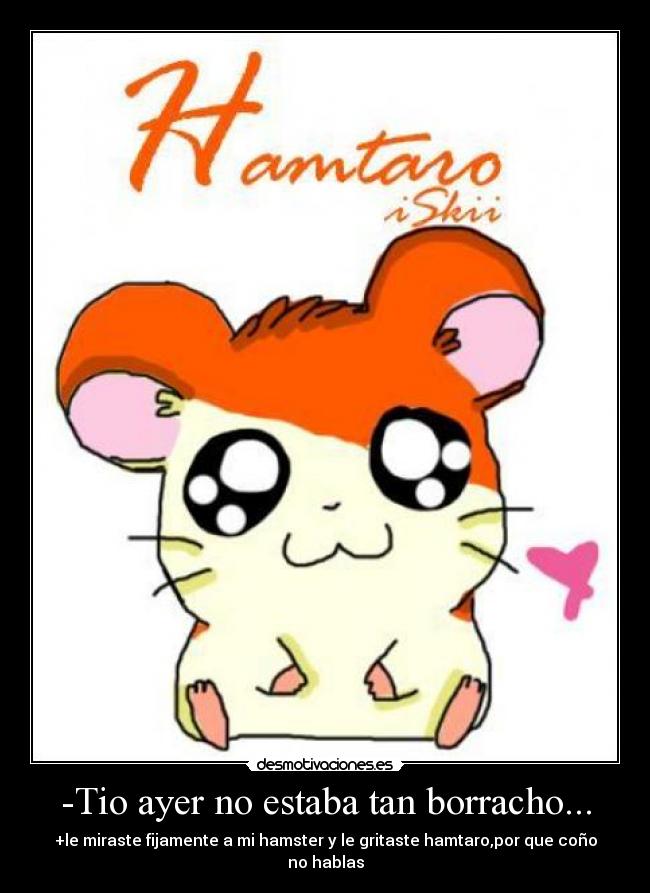 -Tio ayer no estaba tan borracho... - +le miraste fijamente a mi hamster y le gritaste hamtaro,por que coño no hablas