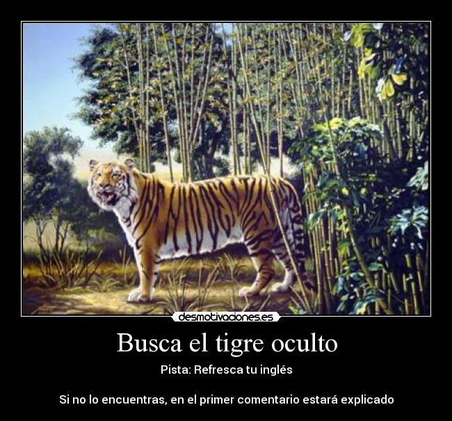 Busca el tigre oculto - Pista: Refresca tu inglés
Si no lo encuentras, en el primer comentario estará explicado