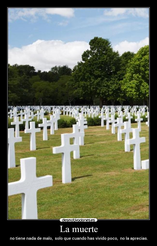 La muerte - no tiene nada de malo,  solo que cuando has vivido poco,  no la aprecias.