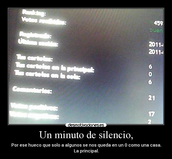 Un minuto de silencio, - Por ese hueco que solo a algunos se nos queda en un 0 como una casa. La principal.