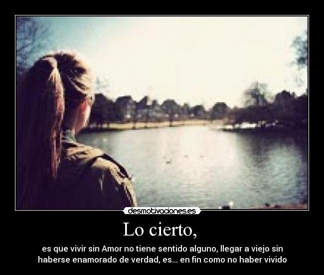 Lo cierto,  - es que vivir sin Amor no tiene sentido alguno, llegar a viejo sin
haberse enamorado de verdad, es... en fin como no haber vivido