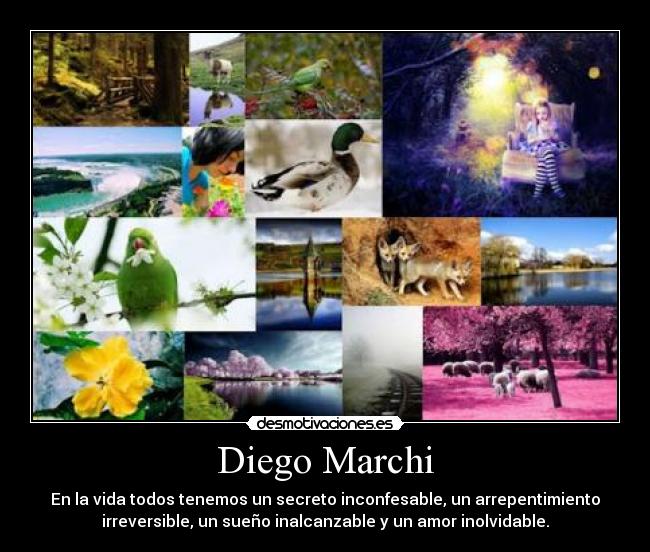 Diego Marchi - En la vida todos tenemos un secreto inconfesable, un arrepentimiento
irreversible, un sueño inalcanzable y un amor inolvidable.