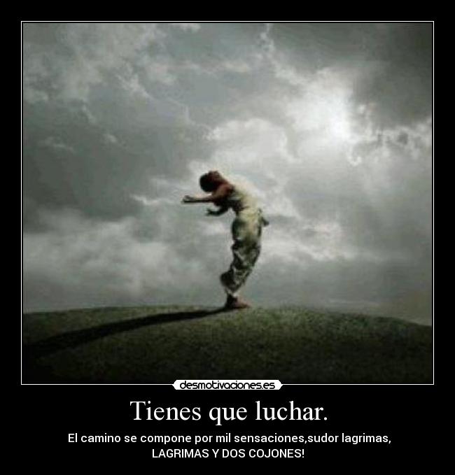 Tienes que luchar. - El camino se compone por mil sensaciones,sudor lagrimas,
LAGRIMAS Y DOS COJONES!