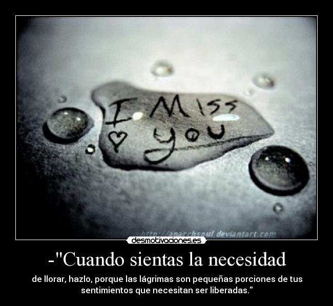 -Cuando sientas la necesidad - de llorar, hazlo, porque las lágrimas son pequeñas porciones de tus
sentimientos que necesitan ser liberadas.