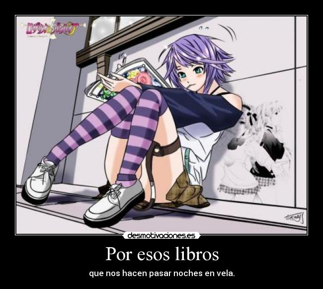 carteles libros noches vela mizore rosario vampire desmotivaciones