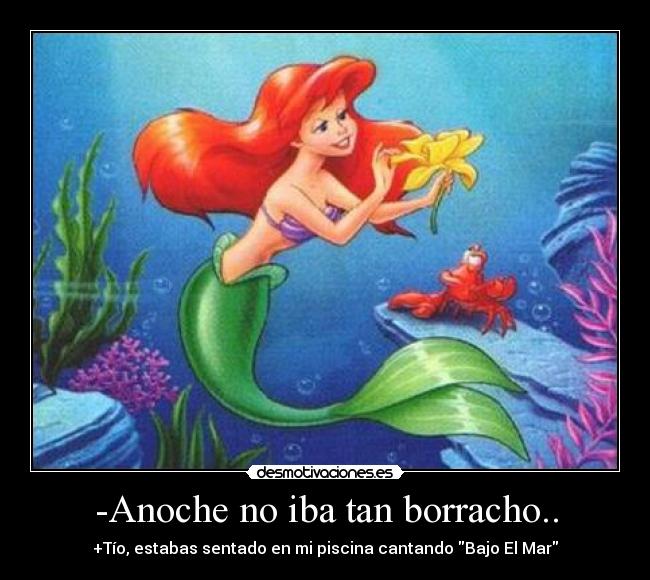 -Anoche no iba tan borracho.. - +Tío, estabas sentado en mi piscina cantando Bajo El Mar