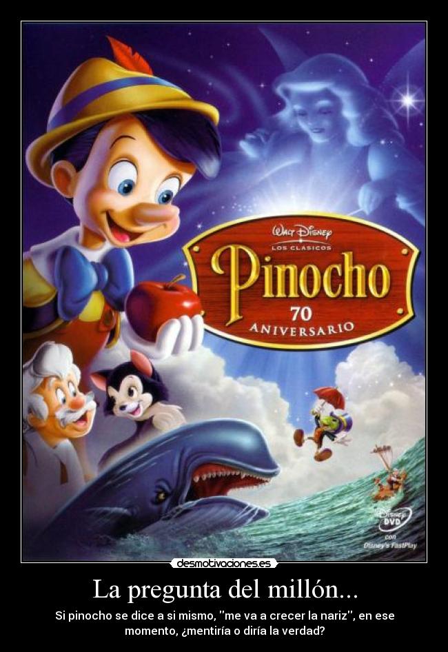 La pregunta del millón... - Si pinocho se dice a si mismo, me va a crecer la nariz, en ese
momento, ¿mentiría o diría la verdad?