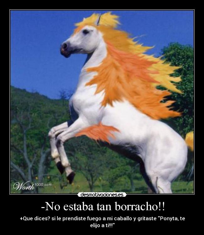 -No estaba tan borracho!! - +Que dices? si le prendiste fuego a mi caballo y gritaste Ponyta, te elijo a ti!!!