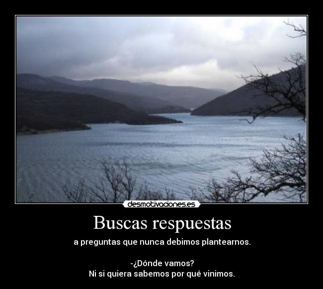 Buscas respuestas - a preguntas que nunca debimos plantearnos.
-¿Dónde vamos?
Ni si quiera sabemos por qué vinimos.
