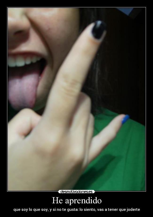 He aprendido - que soy lo que soy, y si no te gusta: lo siento, vas a tener que joderte