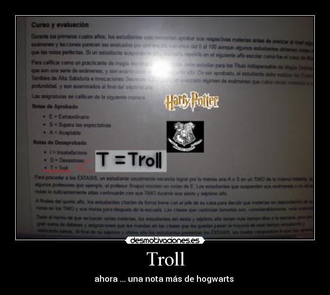 Troll - ahora ... una nota más de hogwarts 