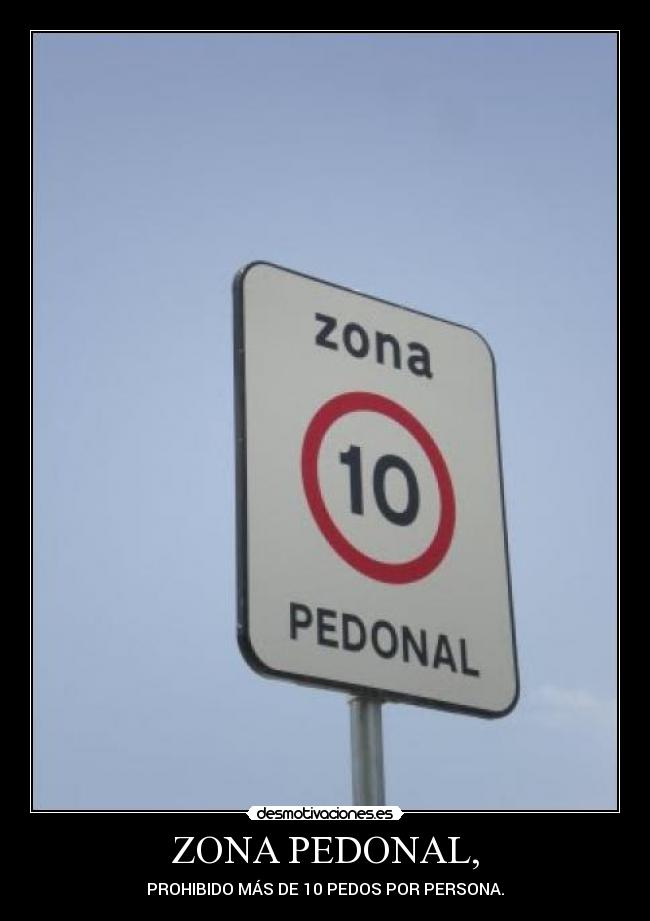 ZONA PEDONAL, - PROHIBIDO MÁS DE 10 PEDOS POR PERSONA.