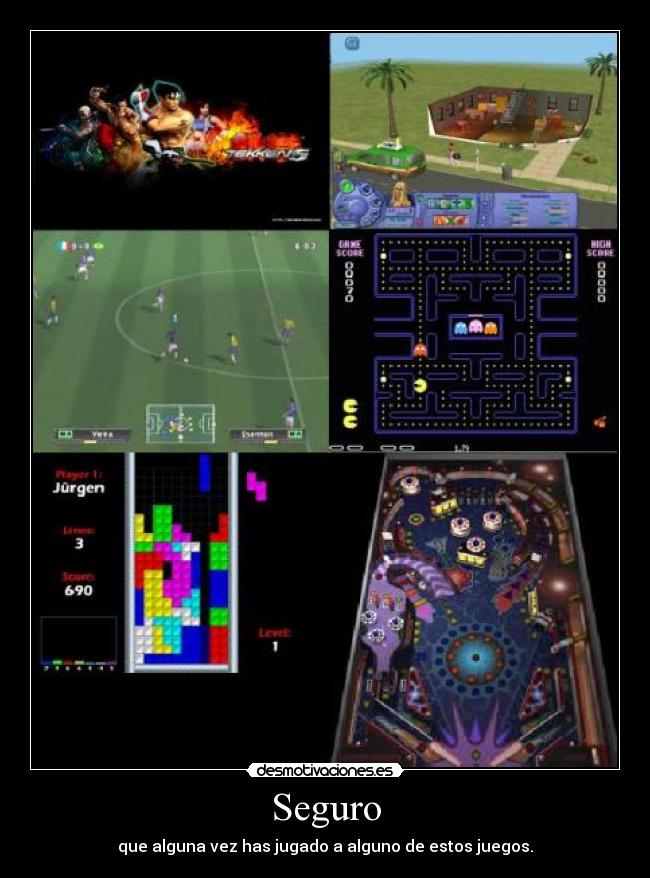 carteles pinball tetris pacman pes los sims tekken desmotivaciones