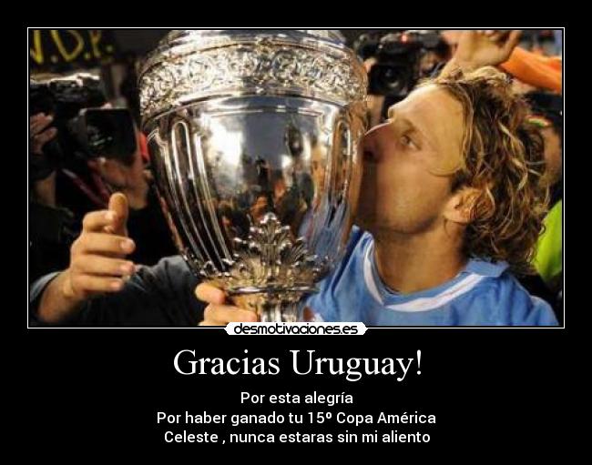 Gracias Uruguay! - Por esta alegría
Por haber ganado tu 15º Copa América
Celeste , nunca estaras sin mi aliento
