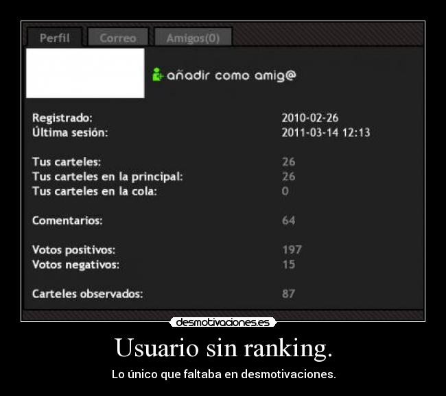 Usuario sin ranking. - Lo único que faltaba en desmotivaciones.