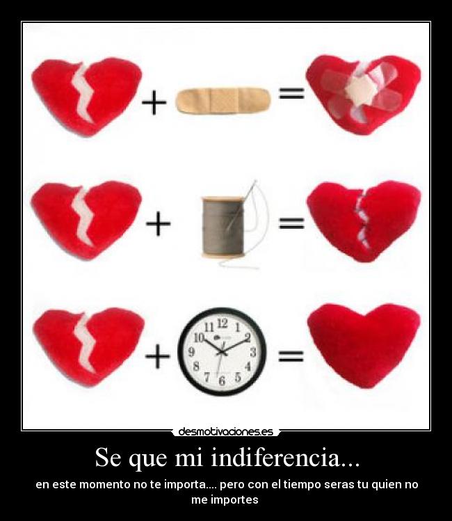 Se que mi indiferencia... - en este momento no te importa.... pero con el tiempo seras tu quien no me importes
