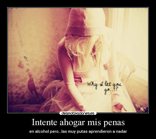 carteles intente ahogar mis penas acohol nadar pero desamor triste nina sola desmotivaciones