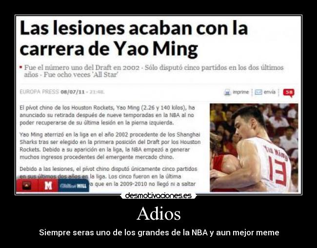 Adios - Siempre seras uno de los grandes de la NBA y aun mejor meme