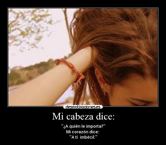 Mi cabeza dice: - ¿A quién le importa?
Mi corazón dice: 
A ti  imbécil.