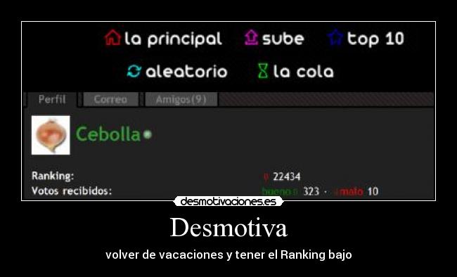 Desmotiva - volver de vacaciones y tener el Ranking bajo