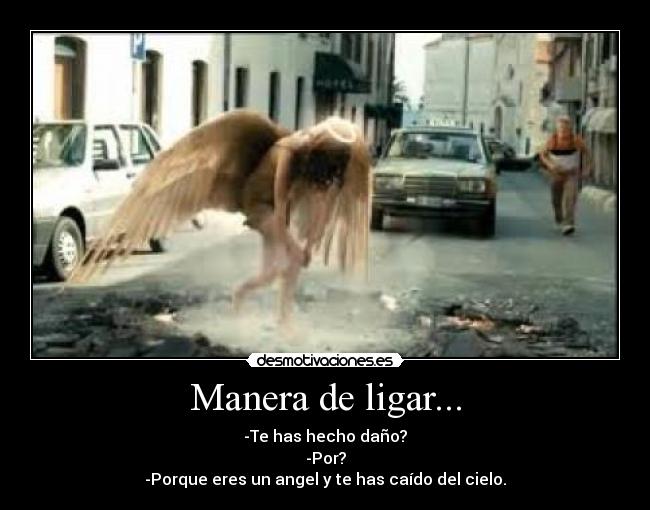Manera de ligar... - -Te has hecho daño?
-Por?
-Porque eres un angel y te has caído del cielo.