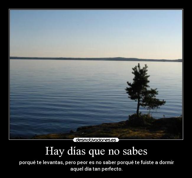 Hay días que no sabes -  porqué te levantas, pero peor es no saber porqué te fuiste a dormir
aquel día tan perfecto.