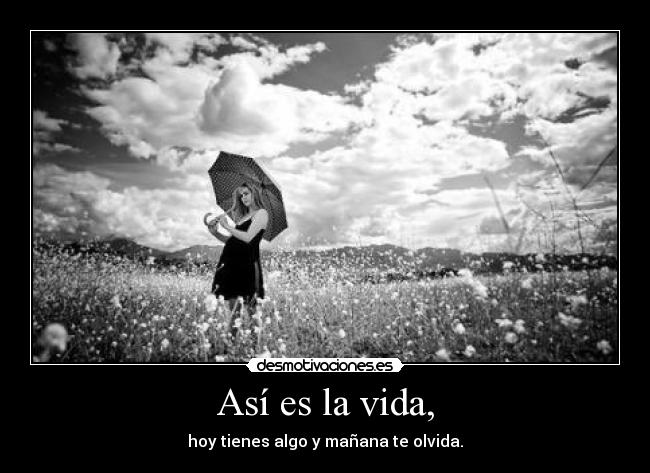 Así es la vida, - hoy tienes algo y mañana te olvida.