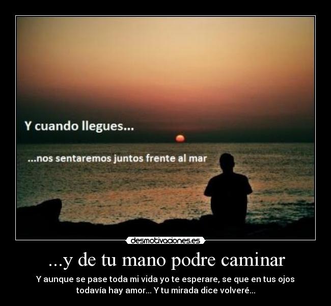 ...y de tu mano podre caminar - Y aunque se pase toda mi vida yo te esperare, se que en tus ojos
todavía hay amor... Y tu mirada dice volveré...