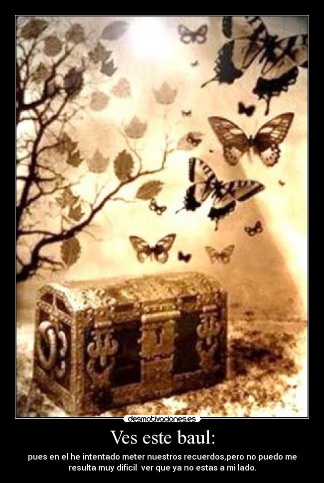 Ves este baul: - pues en el he intentado meter nuestros recuerdos,pero no puedo me
resulta muy dificil ver que ya no estas a mi lado.