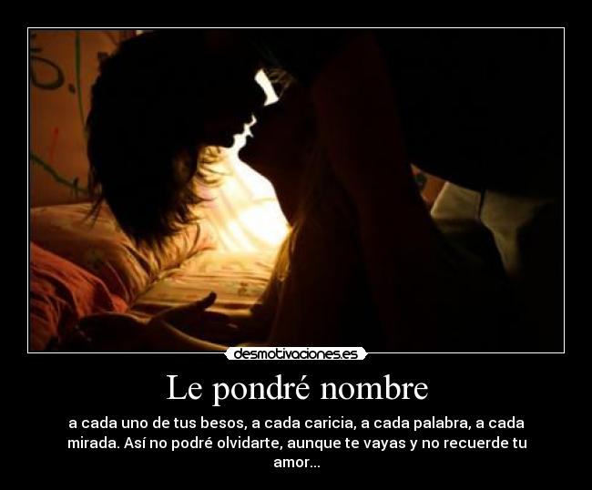 Le pondré nombre - a cada uno de tus besos, a cada caricia, a cada palabra, a cada
mirada. Así no podré olvidarte, aunque te vayas y no recuerde tu
amor...