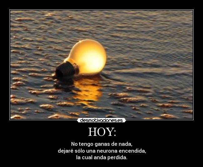 HOY: - No tengo ganas de nada,
dejaré sólo una neurona encendida,
la cual anda perdida.