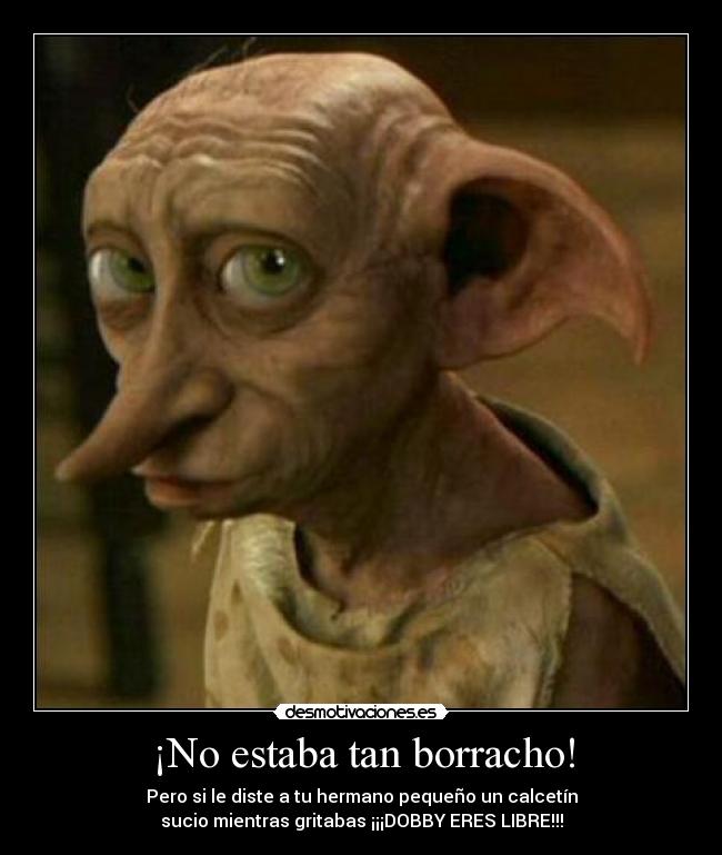 ¡No estaba tan borracho! - Pero si le diste a tu hermano pequeño un calcetín
sucio mientras gritabas ¡¡¡DOBBY ERES LIBRE!!!