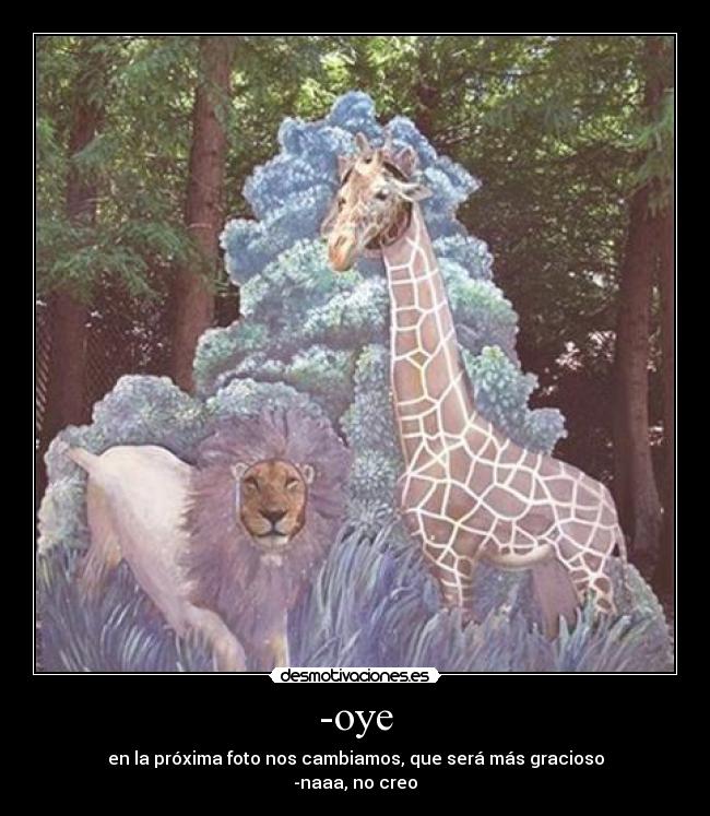 -oye - en la próxima foto nos cambiamos, que será más gracioso
-naaa, no creo