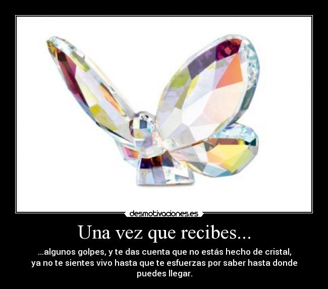 Una vez que recibes... - ...algunos golpes, y te das cuenta que no estás hecho de cristal,
ya no te sientes vivo hasta que te esfuerzas por saber hasta donde puedes llegar.