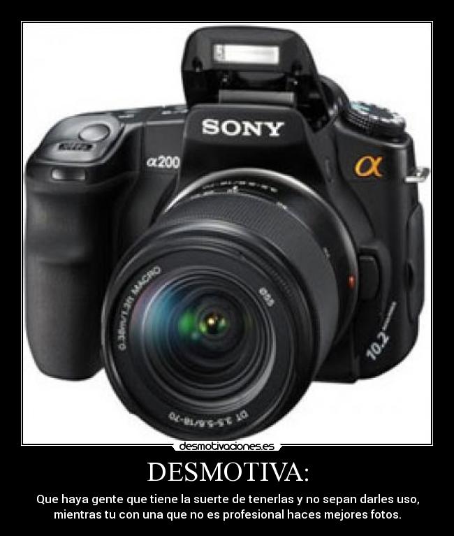 DESMOTIVA: - Que haya gente que tiene la suerte de tenerlas y no sepan darles uso,
mientras tu con una que no es profesional haces mejores fotos.