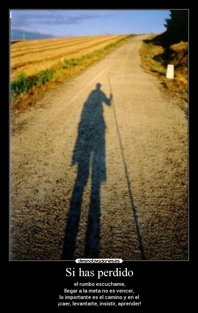 Si has perdido -  el rumbo escuchame,
llegar a la meta no es vencer,
lo importante es el camino y en el
¡caer, levantarte, insistir, aprender!