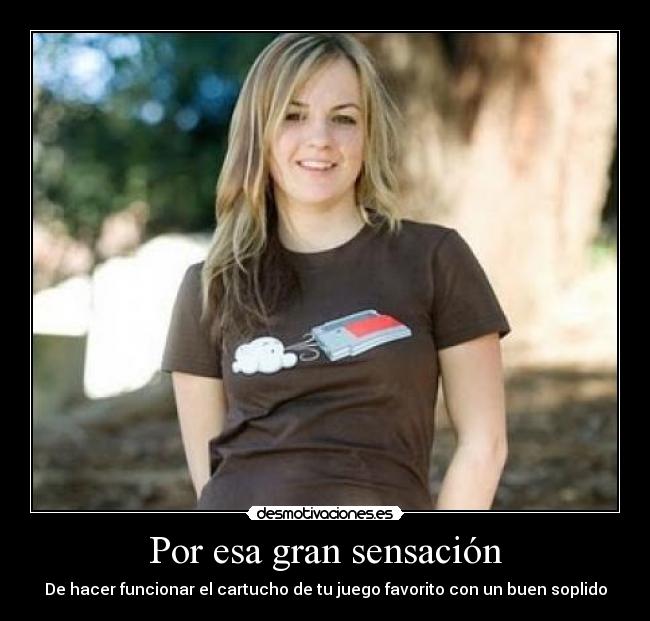 carteles cartucho soplar videojuego consola accion nostalgia retro chica tetas funcionar sensacion desmotivaciones