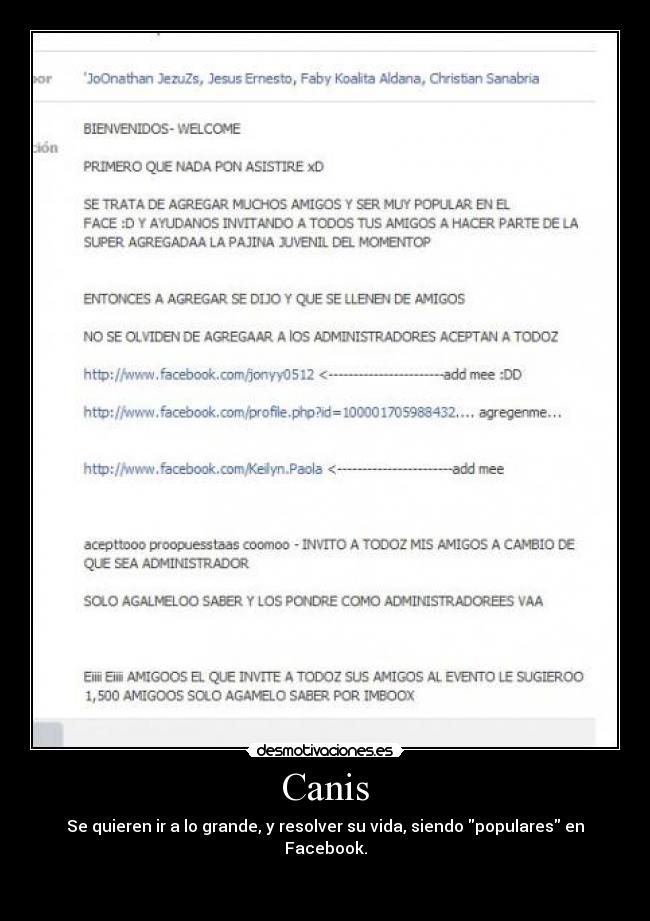Canis - Se quieren ir a lo grande, y resolver su vida, siendo populares en Facebook.
