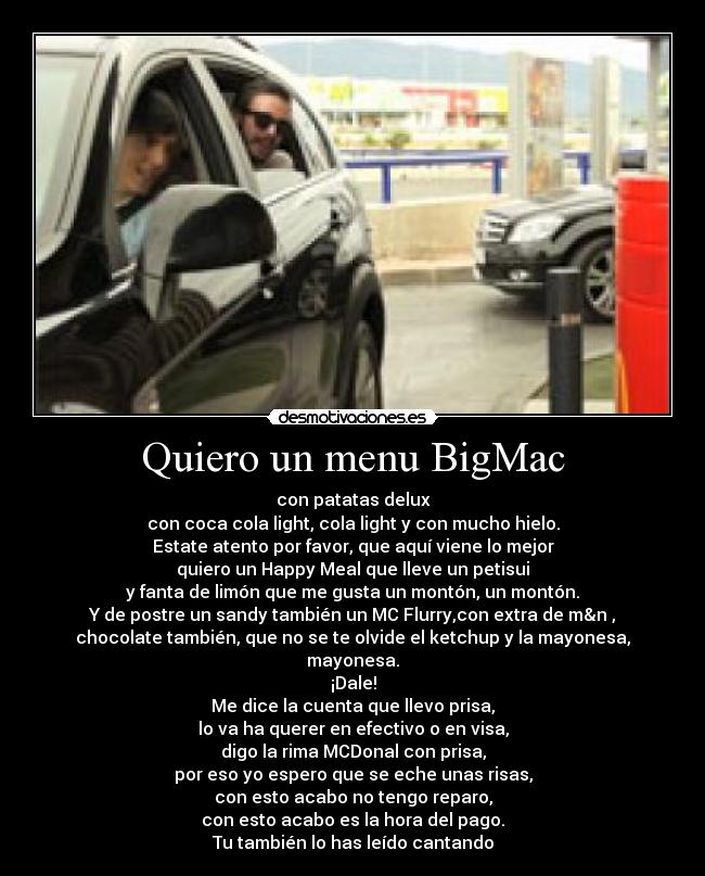 Quiero un menu BigMac -