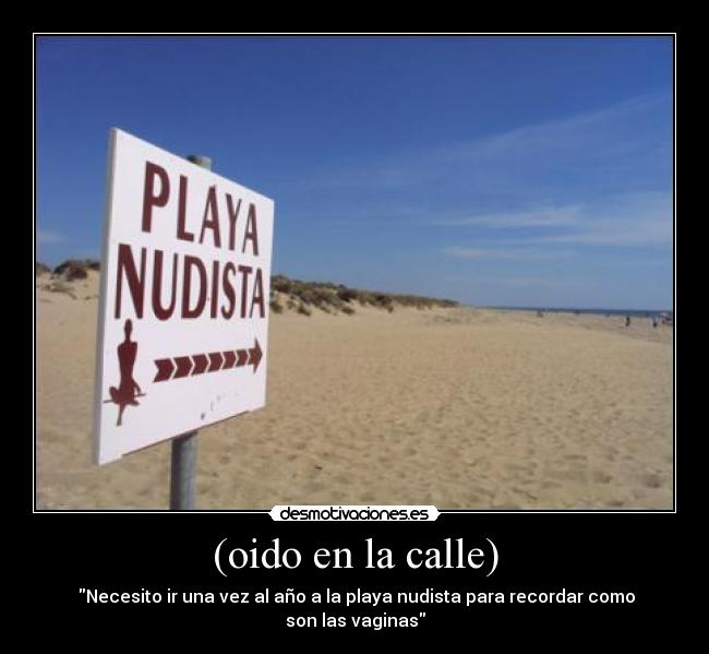 (oido en la calle) -  Necesito ir una vez al año a la playa nudista para recordar como son las vaginas