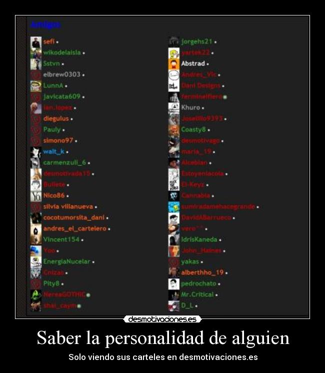 Saber la personalidad de alguien -