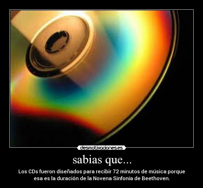 sabias que... - Los CDs fueron diseñados para recibir 72 minutos de música porque
esa es la duración de la Novena Sinfonía de Beethoven.