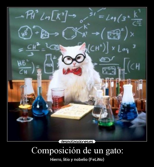 Composición de un gato: - Hierro, litio y nobelio (FeLiNo)