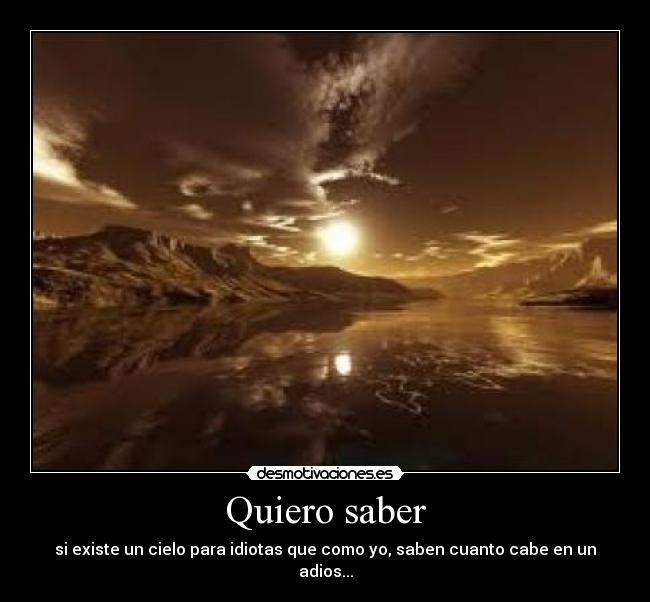 Quiero saber - si existe un cielo para idiotas que como yo, saben cuanto cabe en un adios...
