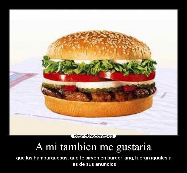 A mi tambien me gustaria - que las hamburguesas, que te sirven en burger king, fueran iguales a
las de sus anuncios