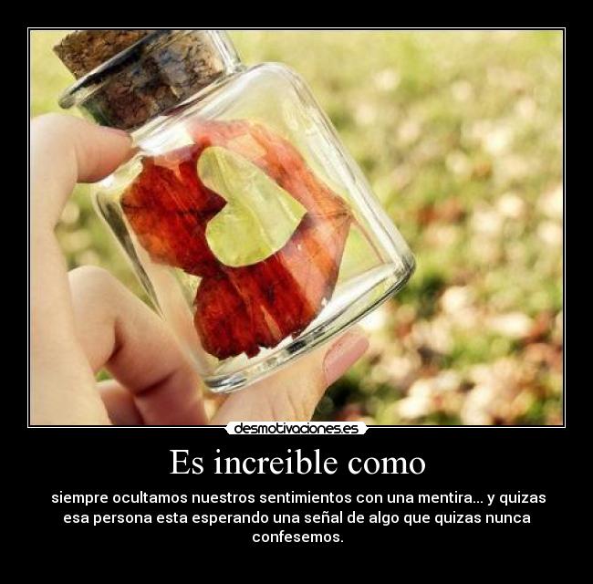 Es increible como - siempre ocultamos nuestros sentimientos con una mentira... y quizas
esa persona esta esperando una señal de algo que quizas nunca
confesemos.