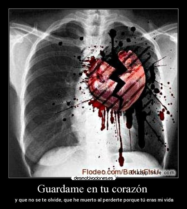 Guardame en tu corazón  -  y que no se te olvide, que he muerto al perderte porque tú eras mi vida