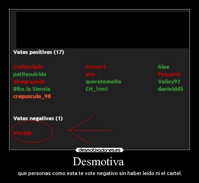 Desmotiva  - que personas como esta te vote negativo sin haber leído ni el cartel.