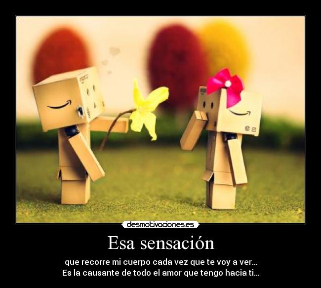 Esa sensación - que recorre mi cuerpo cada vez que te voy a ver...
Es la causante de todo el amor que tengo hacia ti...